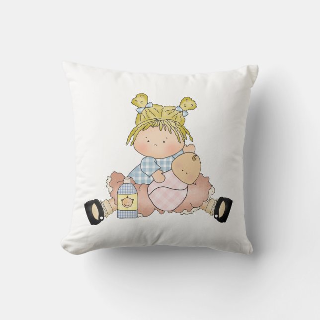 Coussin Petite fille mignonne avec poupée (Recto)