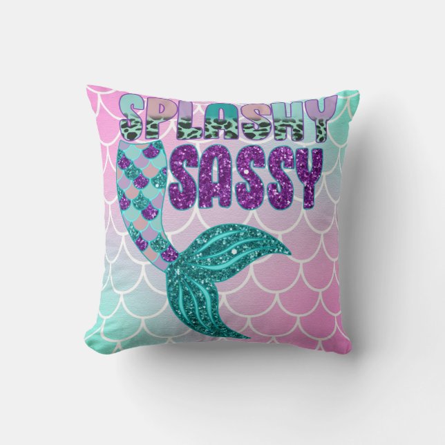 Coussin Petite fille Splashy rose violet vert de sirène Qu (Recto)