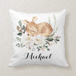 Coussin Petite Forêt Faune Cerf Magnolia Pépinière verte