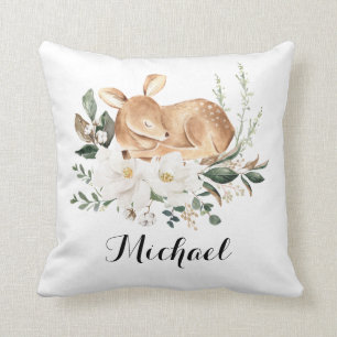 Coussin Petite Forêt Faune Cerf Magnolia Pépinière verte