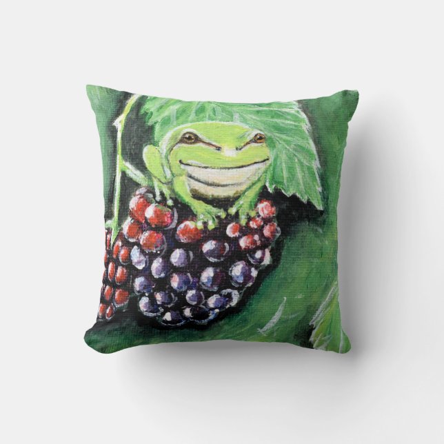 Coussin Petite grenouille d'arbre sur une peinture de Blac (Recto)