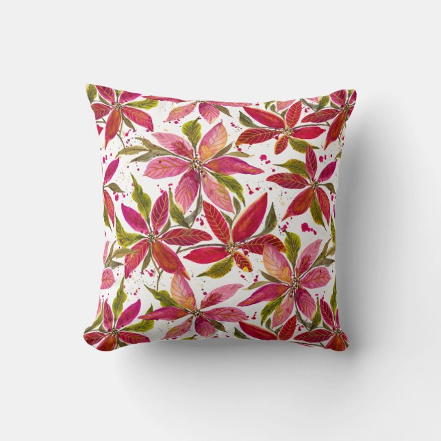 Coussin Petite Poinsettia Aquarelle vacances Floral (Recto)