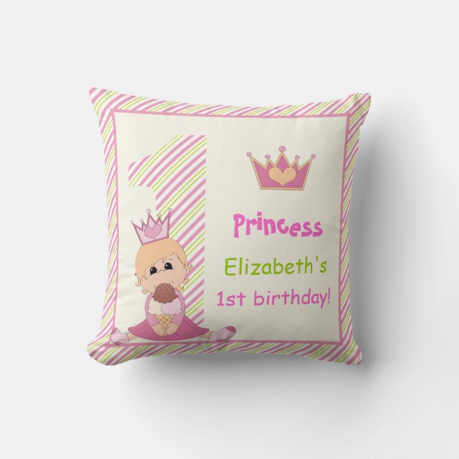 Coussin Petite princesse et couronne filles 1er anniversai (Recto)