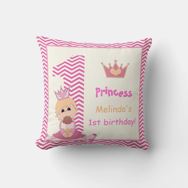 Coussin Petite princesse, filles 1er anniversaire chevron  (Recto)