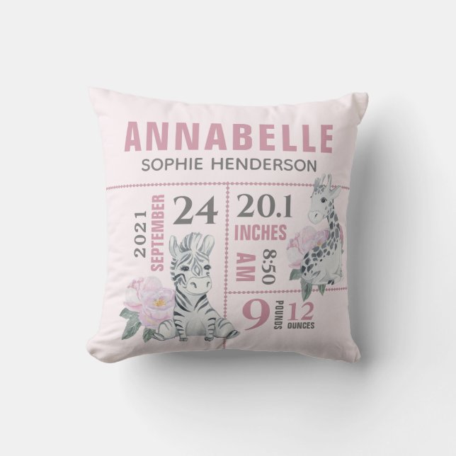 Coussin Petites filles de la jungle florale animaux statis (Recto)