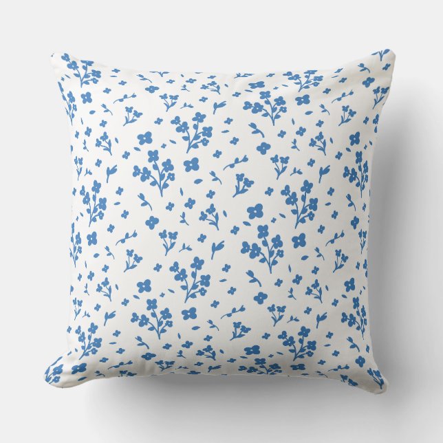 Coussin Petites Fleurs Bleues - Élégance et Douceur (Recto)