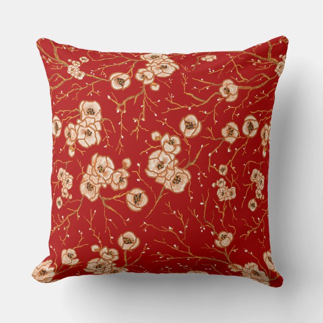 Coussin Petites fleurs sur motif rouge (Recto)