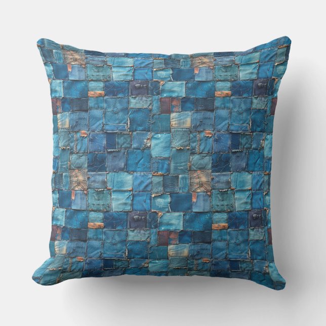 Coussin Petites pièces carrés en denim vieux tissu patchwo (Recto)