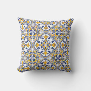 Coussin 💙 💛 Petits carreaux bleu et jaune Azulejos 9