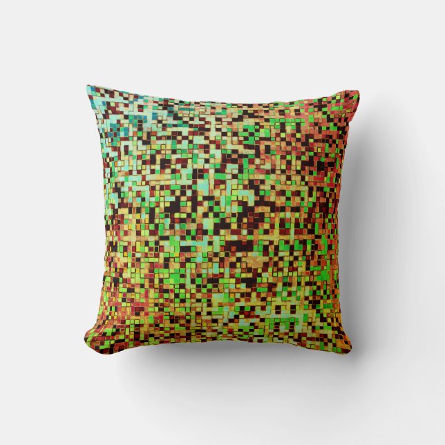 Coussin Petits carrés ou carreaux verts et bruns flous (Recto)