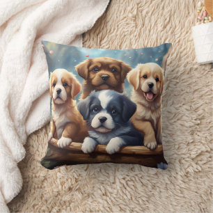 Coussin Petits chiots dans un panier, enfants
