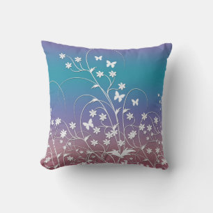 Coussin Petits papillons blancs et fleurs