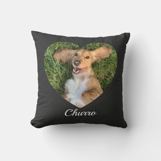 Coussin Pet's Cute Modern Typography Name and heart Photo (Recto)