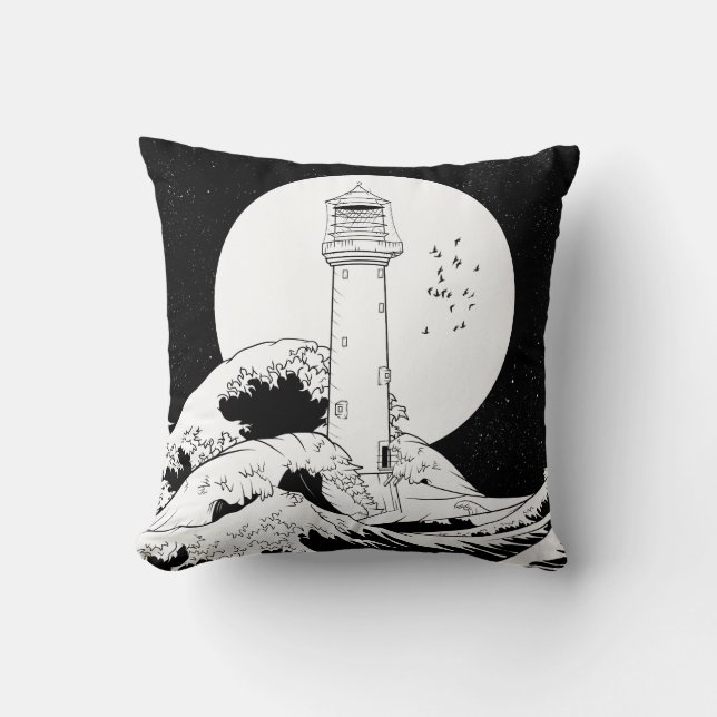 Coussin Phare de Bell Rock noir et blanc (Recto)