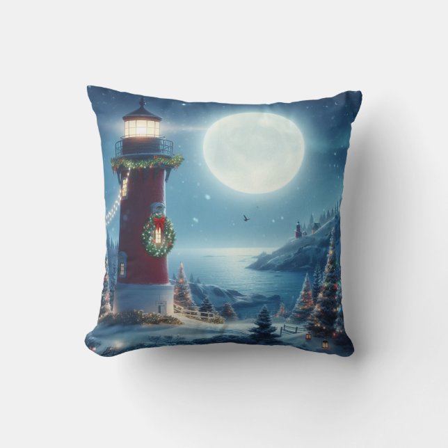 Coussin Phare de Noël nautique (Recto)