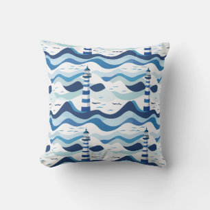 Coussin Phare nautique bleu et blanc 
