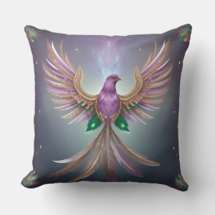 Coussin Phénix majestueux aux plumes vibrantes