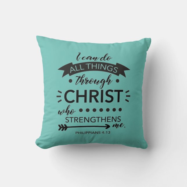 Coussin Philippiens turquoises 4:13 Écriture biblique chré (Recto)