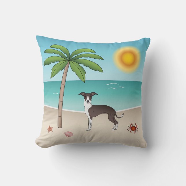 Coussin Phoque Et Chien Blanc Iggy À La Plage Tropicale D' (Recto)