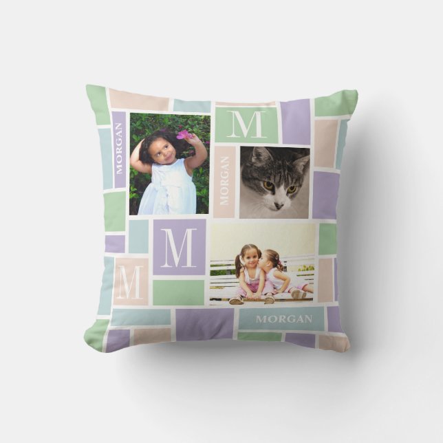 Coussin Photo 3 chic moderne de pastels d'amusement de (Recto)