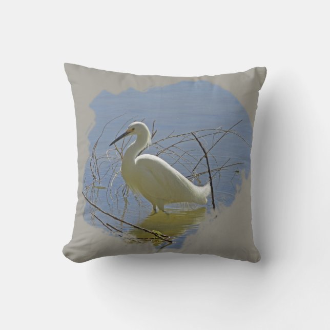 Coussin Photo Aiguille Blanche Elégant Oiseau Calme Eau Na (Recto)