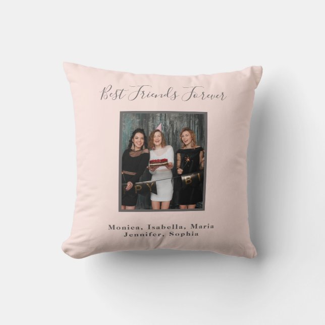 Coussin Photo amis pour toujours rose or rose noms (Recto)