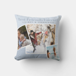 Coussin PHOTO BFF moderne COLLAGE Cadeau BLEU personnalisé