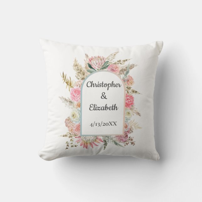 Coussin Photo cadeau Mariage Floral Boho personnalisé (Recto)