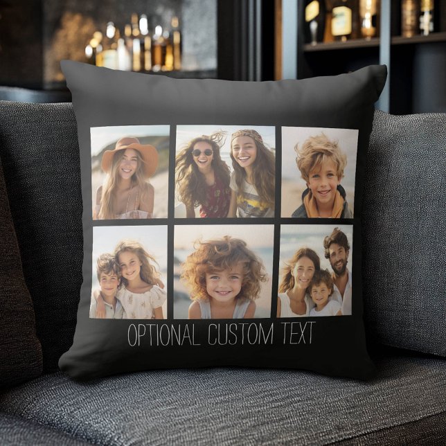 Coussin Photo Collage - 6 photos arrière - plan noir (Custom Photo Collage Pillow)
