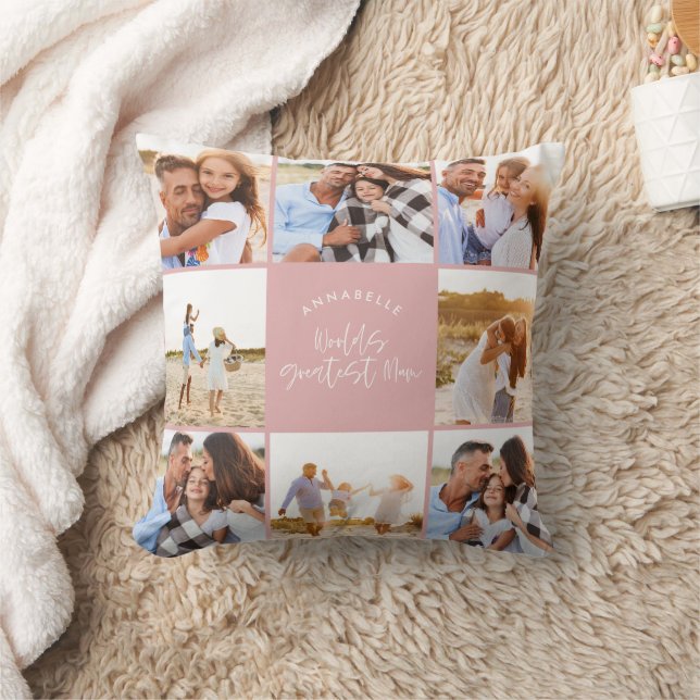 Coussin Photo collage girly rose fille mère moderne jour (Couverture)