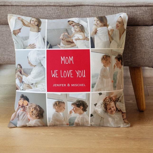 Coussin Photo collage Maman Red We Love You Best Mother Ve (Créateur téléchargé)
