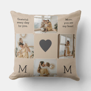 Coussin Photo Collage & Message de coeur pour maman -
