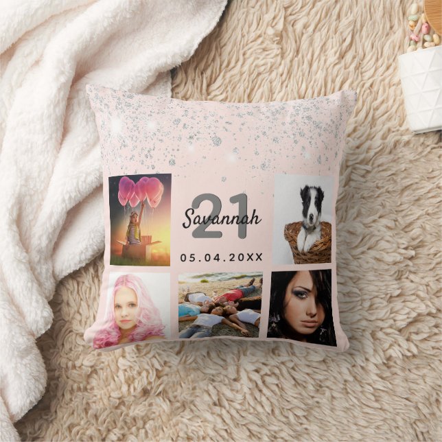 Coussin Photo d'anniversaire rose or parties scintillant b (Couverture)