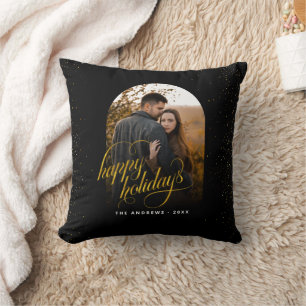 Coussin Photo d'arche de fêtes Glamour Noir & Or Pailleté
