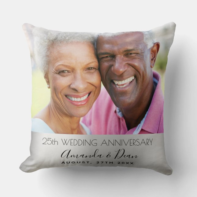 Coussin photo de 25e anniversaire de mariage argenté éléga (Recto)