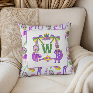 Coussin Photo de blason de monogramme de Mardi Gras à l'aq