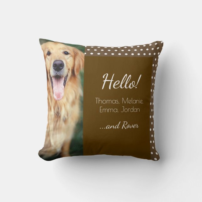 Coussin Photo de chien et nom de famille Polka Dot Brown (Recto)