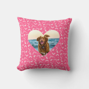 Coussin Photo de chien mignon à motif rose personnalisée