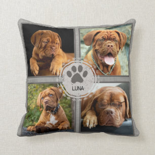 Coussin photo de chien personnalisé 4 photos Nom 