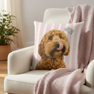 Coussin Photo de chien personnalisé   Nom de l'animal rose