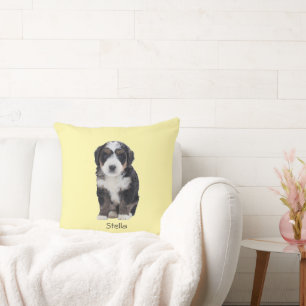 Coussin Photo de chien personnalisée - Pastel Jaune avec n