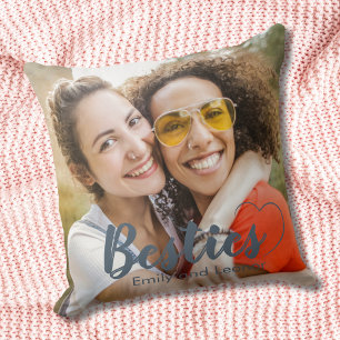 Coussin Photo de cœur de meilleures amies avec des noms en