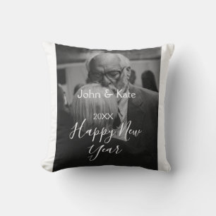Coussin Photo de couple bonne année nom année noir blanc