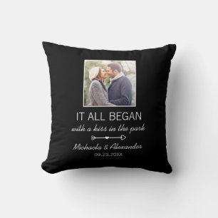 Coussin Photo de couple personnalisé Noms de jeunes mariés