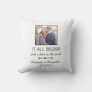 Coussin Photo de couple personnalisé Noms de jeunes mariés