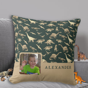 Coussin Photo de dinosaure personnalisée nom vert