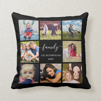 Coussin Photo de famille Collage Black Custom Throw Oreill
