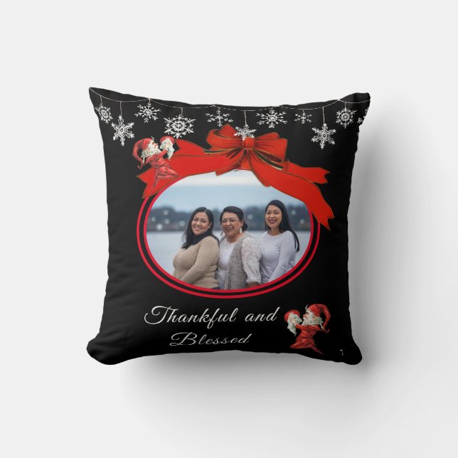 Coussin Photo de famille de l'Aquarelle rouge blanc mignon (Recto)