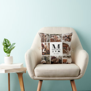Coussin Photo de famille minimaliste moderne Collage Monog