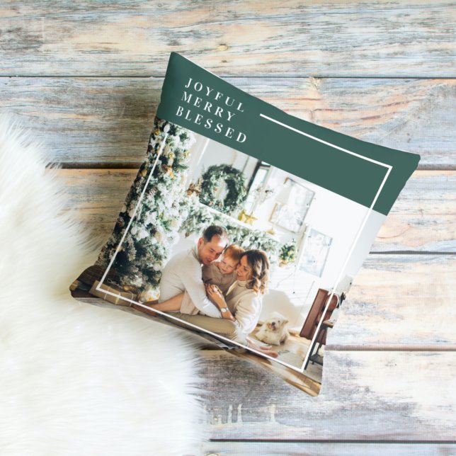 Coussin Photo de famille moderne | Joyeux Joyeux Joyeux Bé (Créateur téléchargé)